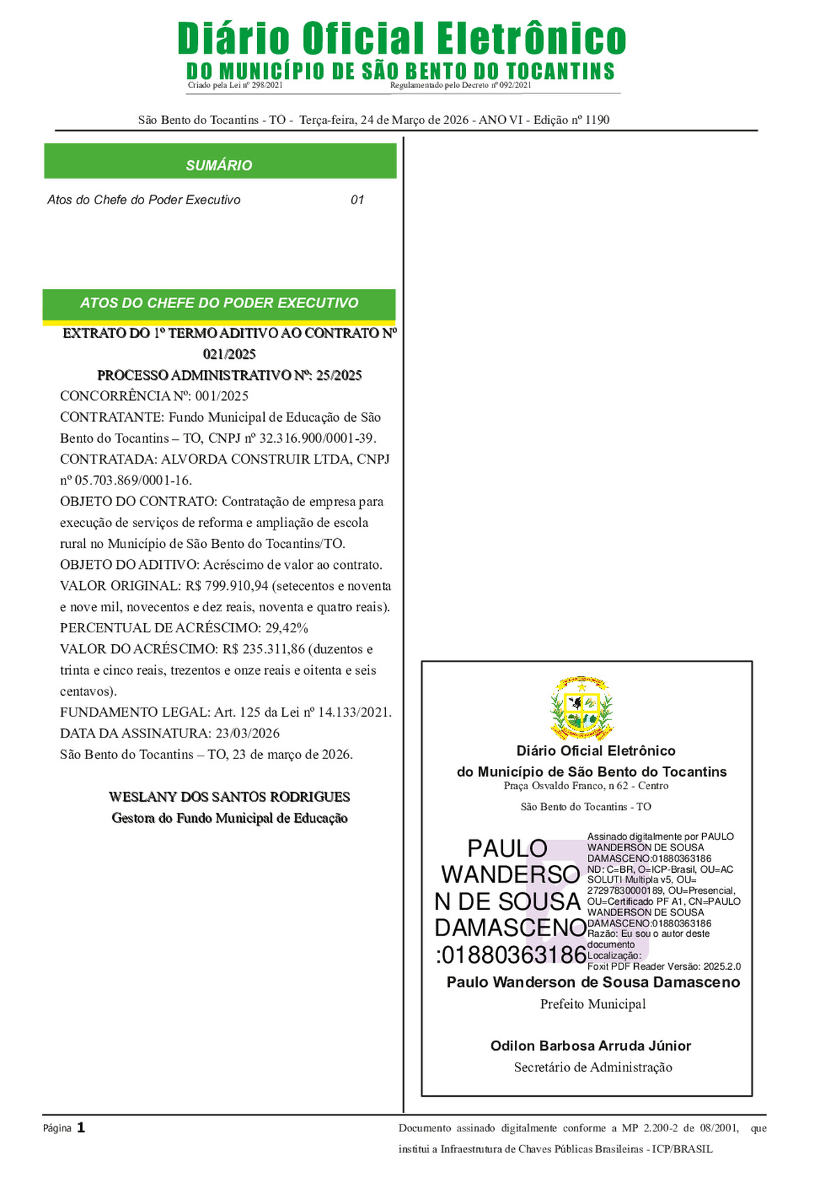 Diário Oficial - Edição N°1190