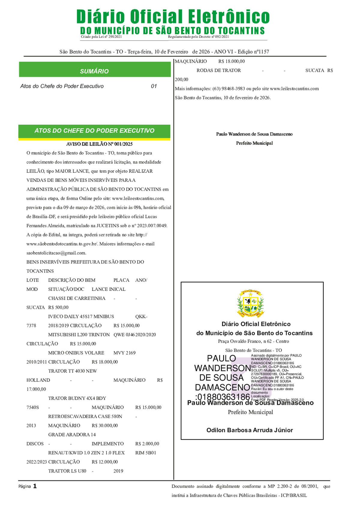 Diário Oficial - Edição N°1157/2026