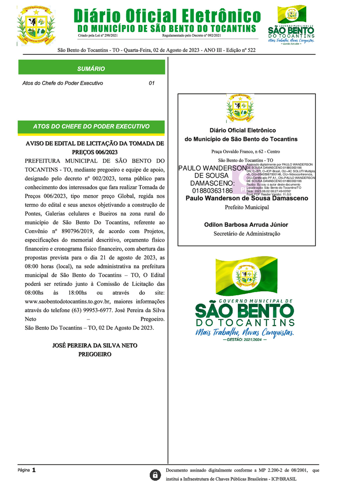 Diário Oficial - Edição Nº 522