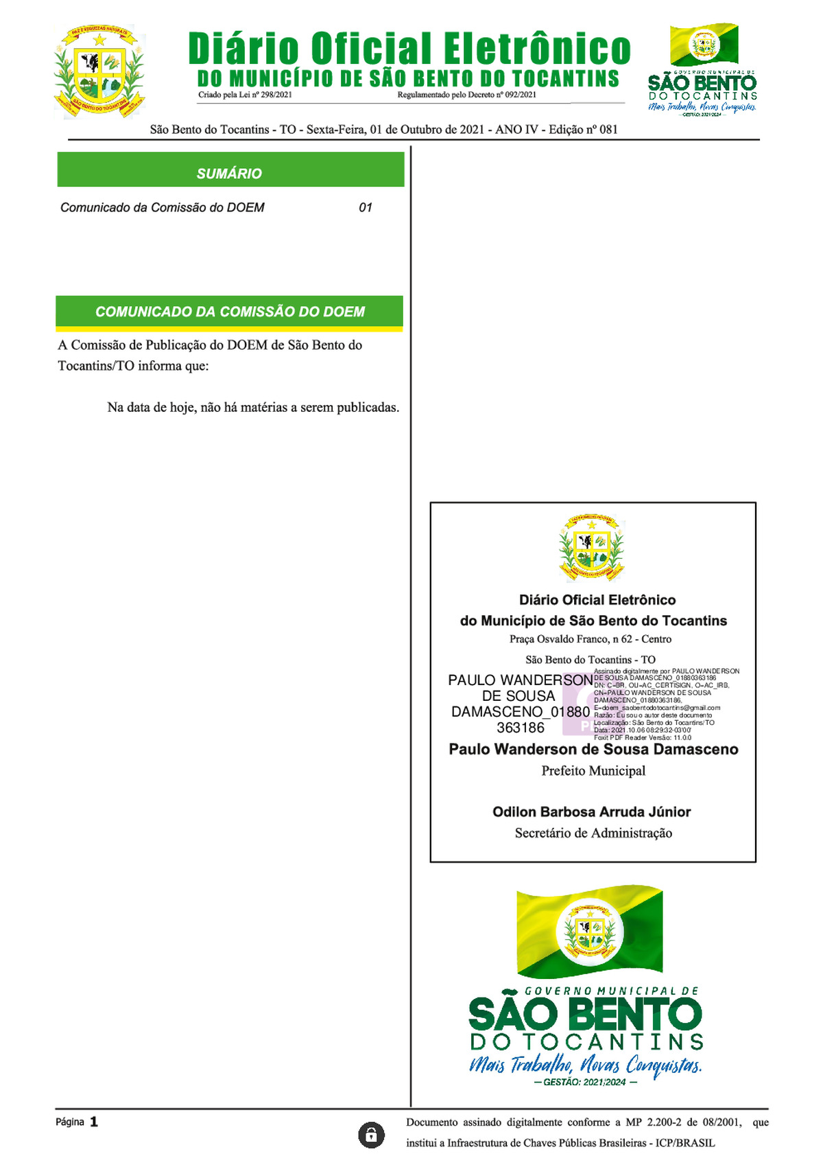 Diário Oficial - Edição N° 081