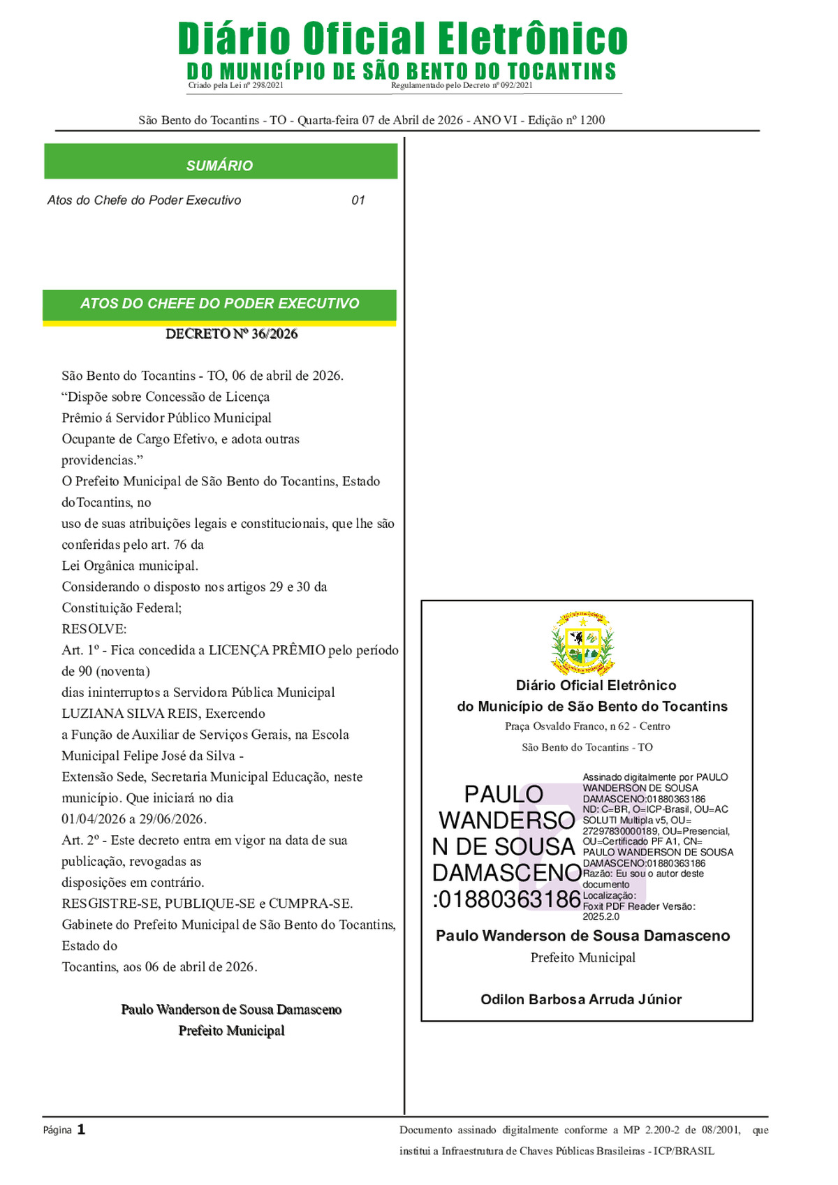 Diário Oficial N° N°1200