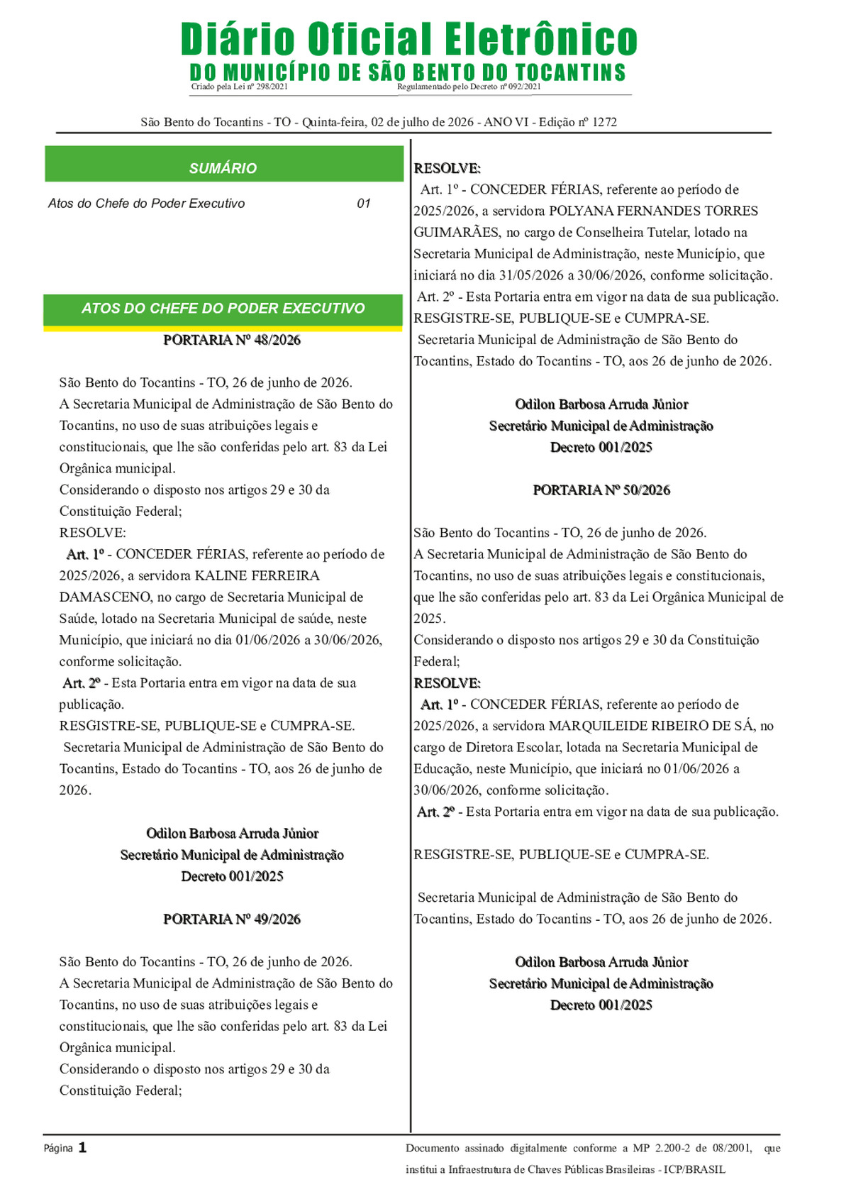 Diário Oficial N° N°1272