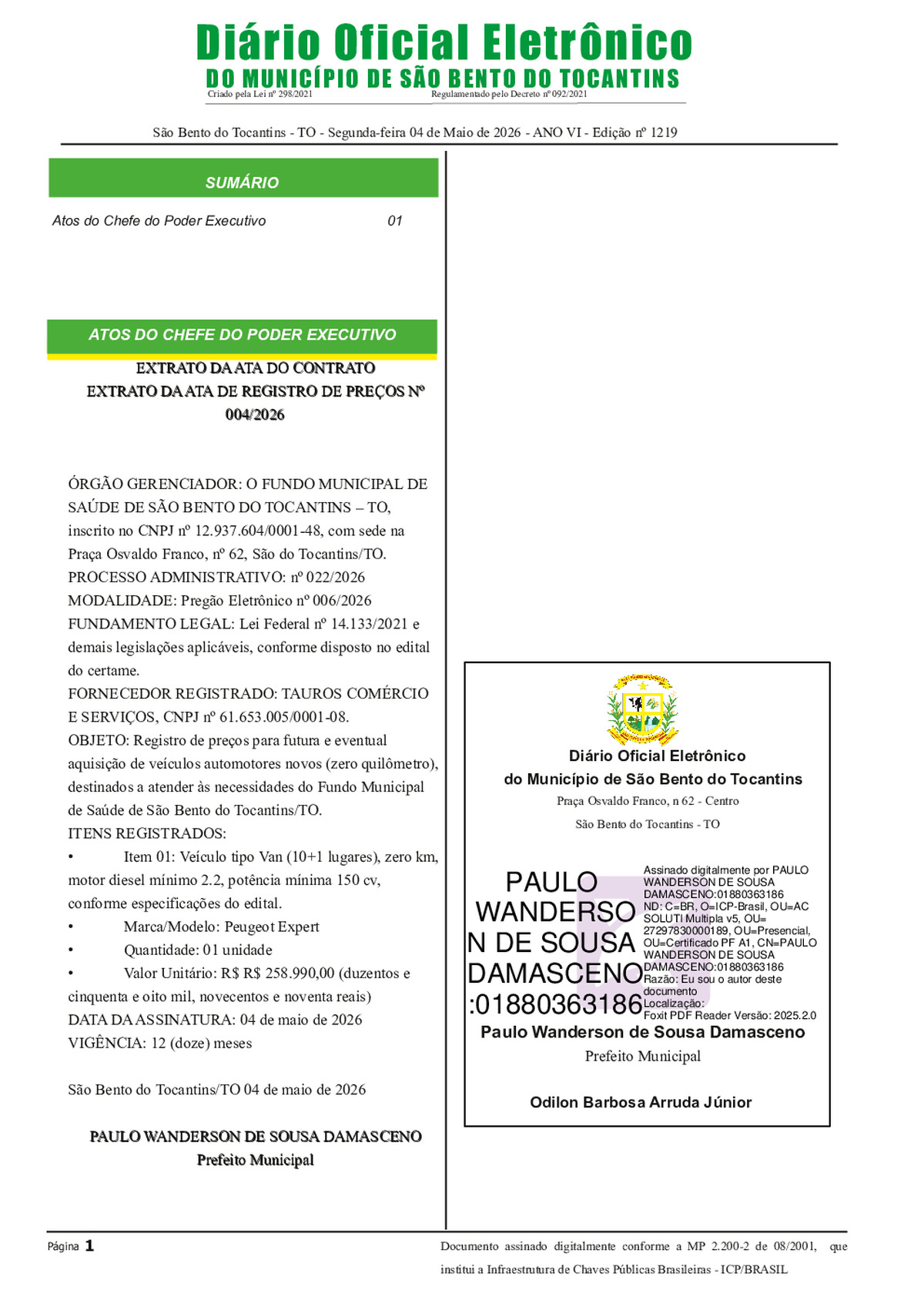 Diário Oficial - Edição N°1219
