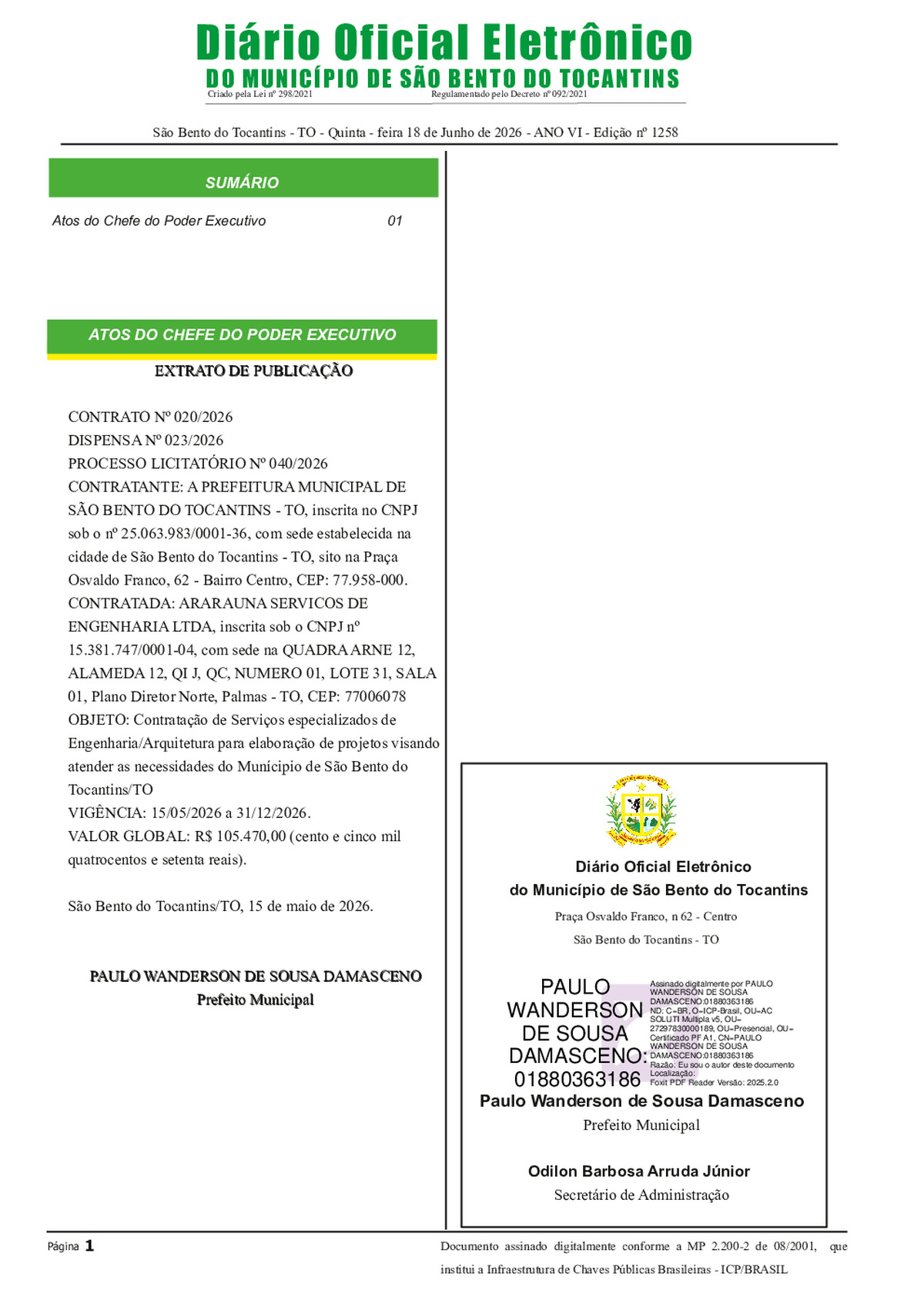 Diário Oficial - Edição N°1258