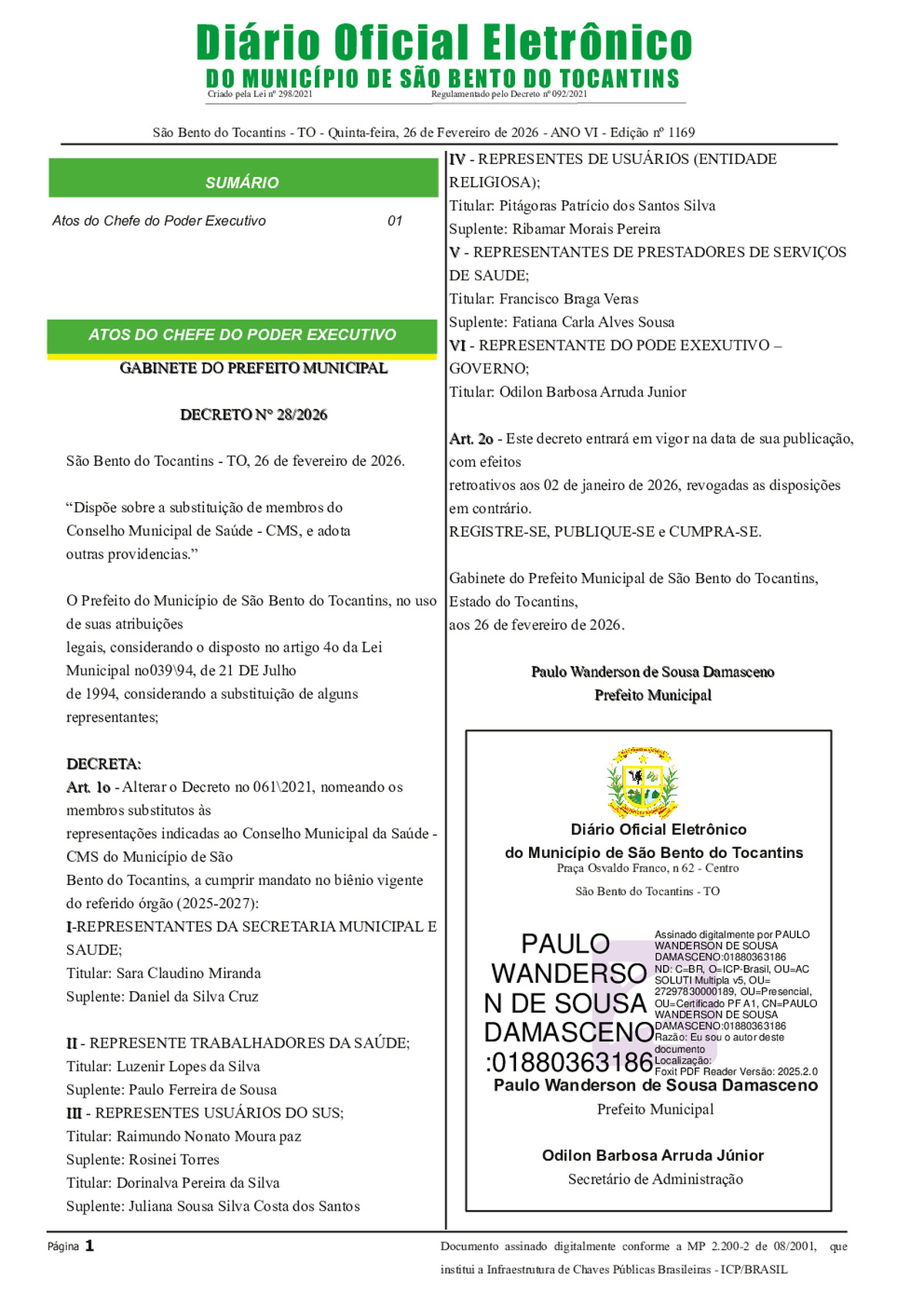 Diário Oficial - Edição N°1169