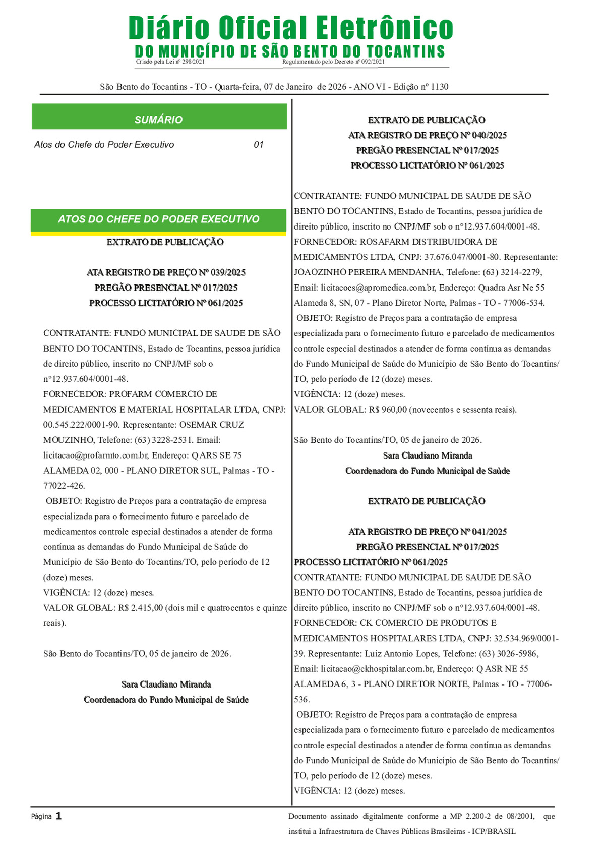Diário Oficial - Edição N°1130/2025