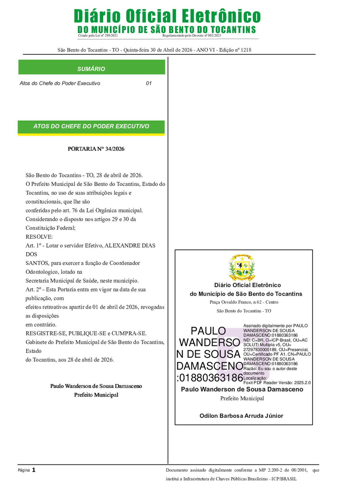 Diário Oficial N° N°1217