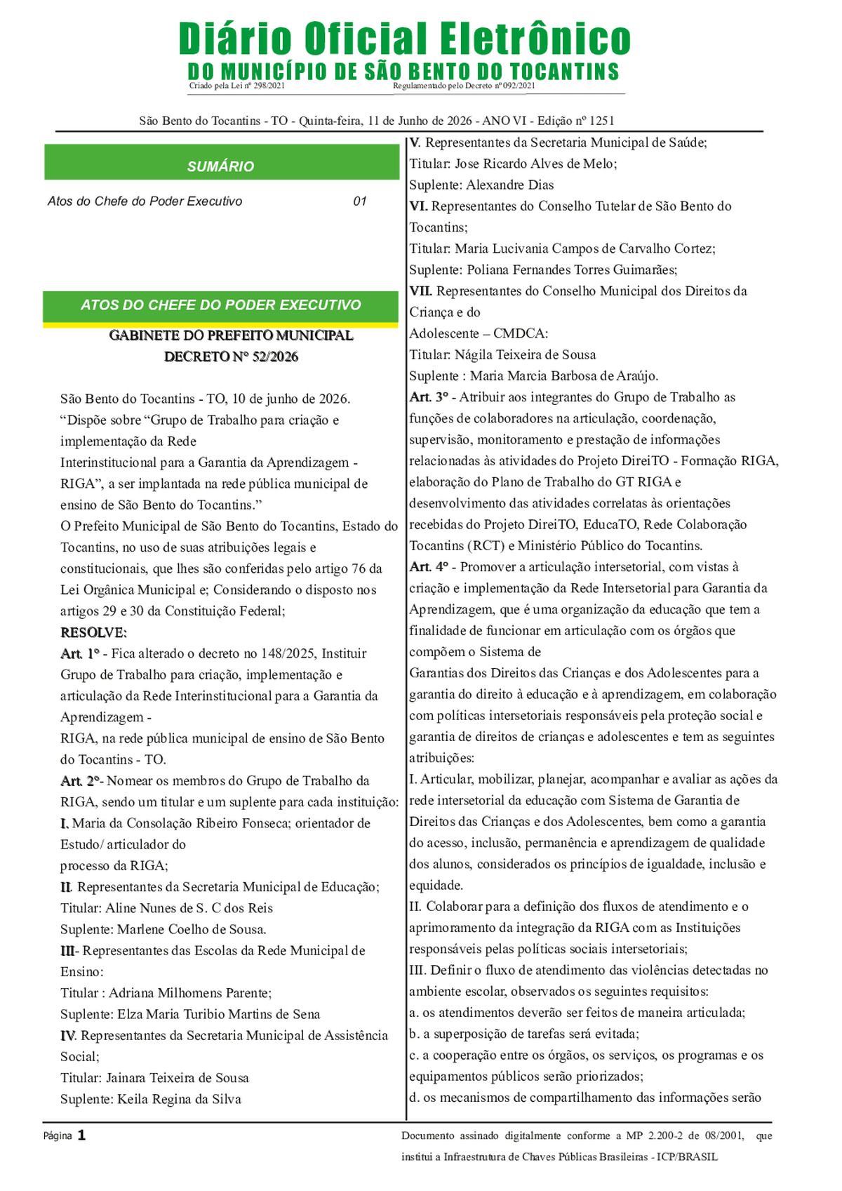 Diário Oficial N° N°1251
