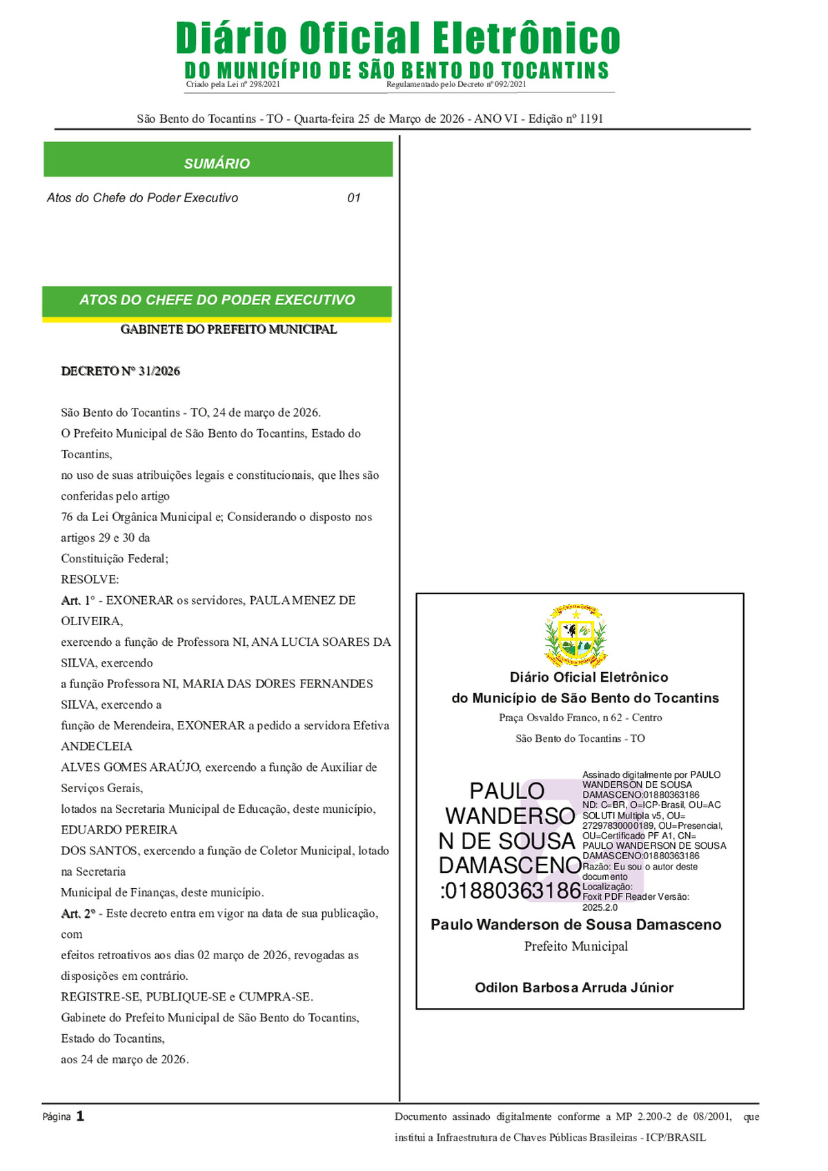 Diário Oficial N° N°1191