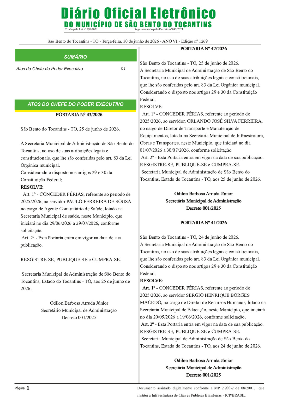 Diário Oficial - Edição N° 1269