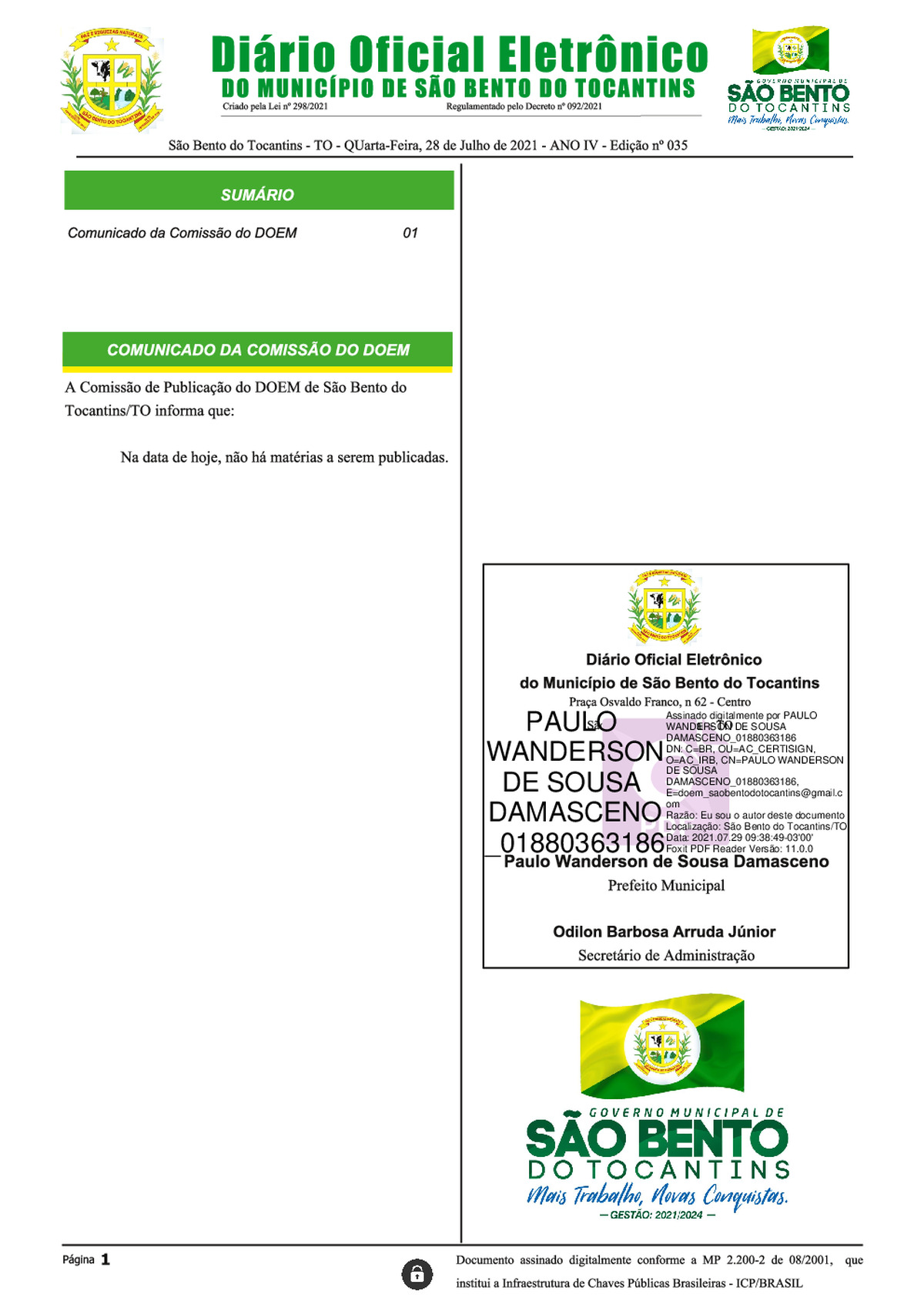 Diário Oficial - Edição N° 035