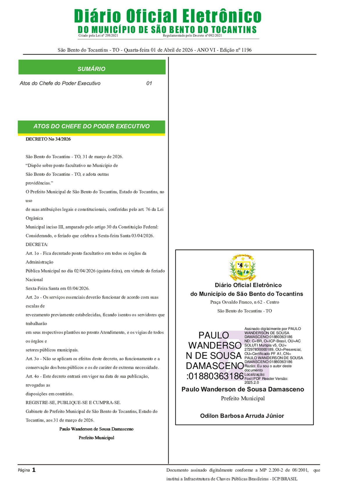 Diário Oficial N° N°1196