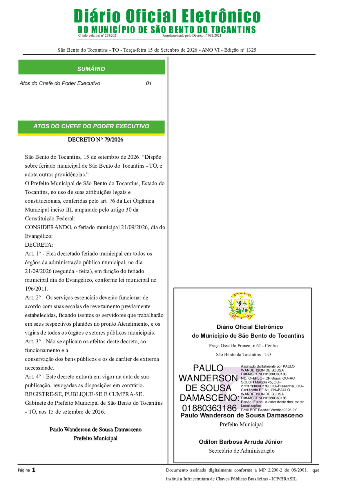 Diário Oficial N° N° 1325