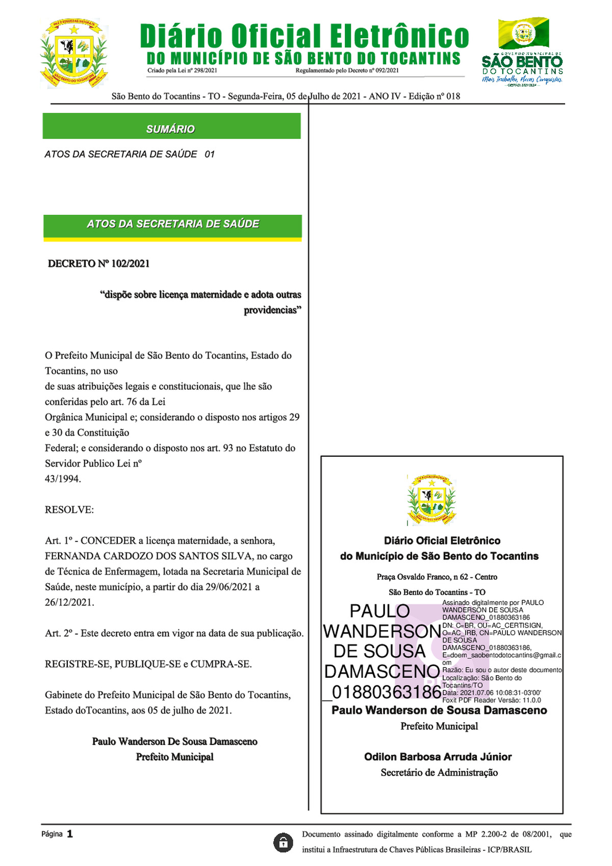 Diário Oficial - Edição N° 018