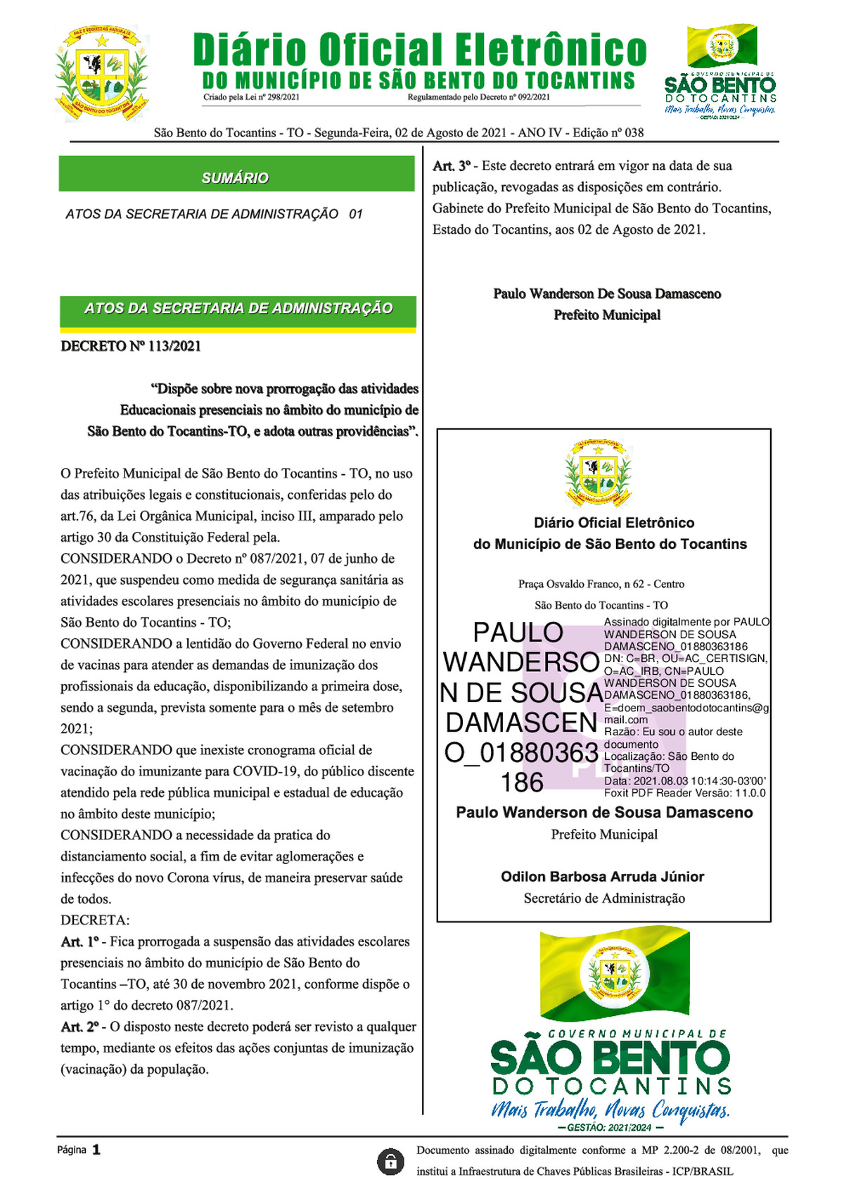 Diário Oficial - Edição N° 038