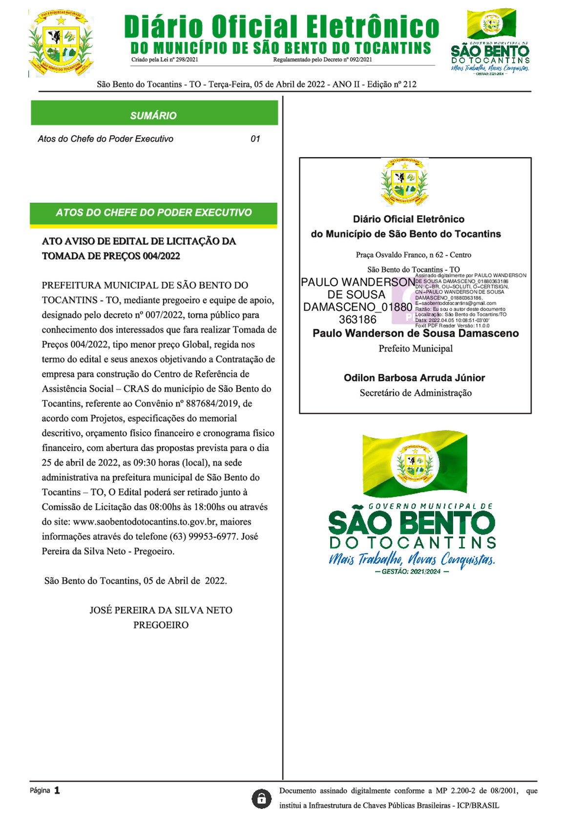 Diário Oficial - Edição Nº 212