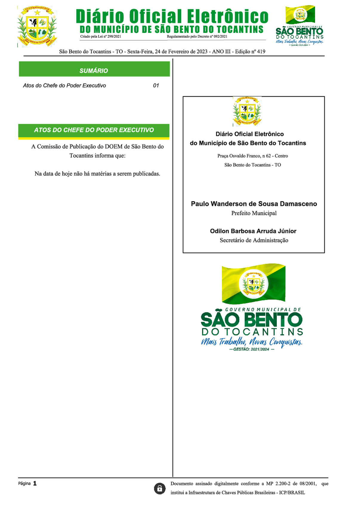 Diário Oficial - Edição Nº 419