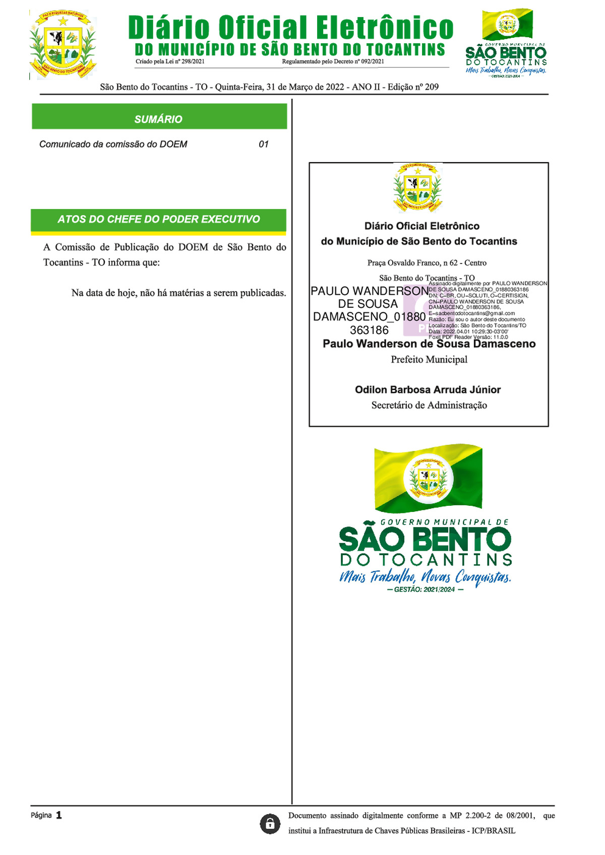 Diário Oficial - Edição Nº 209