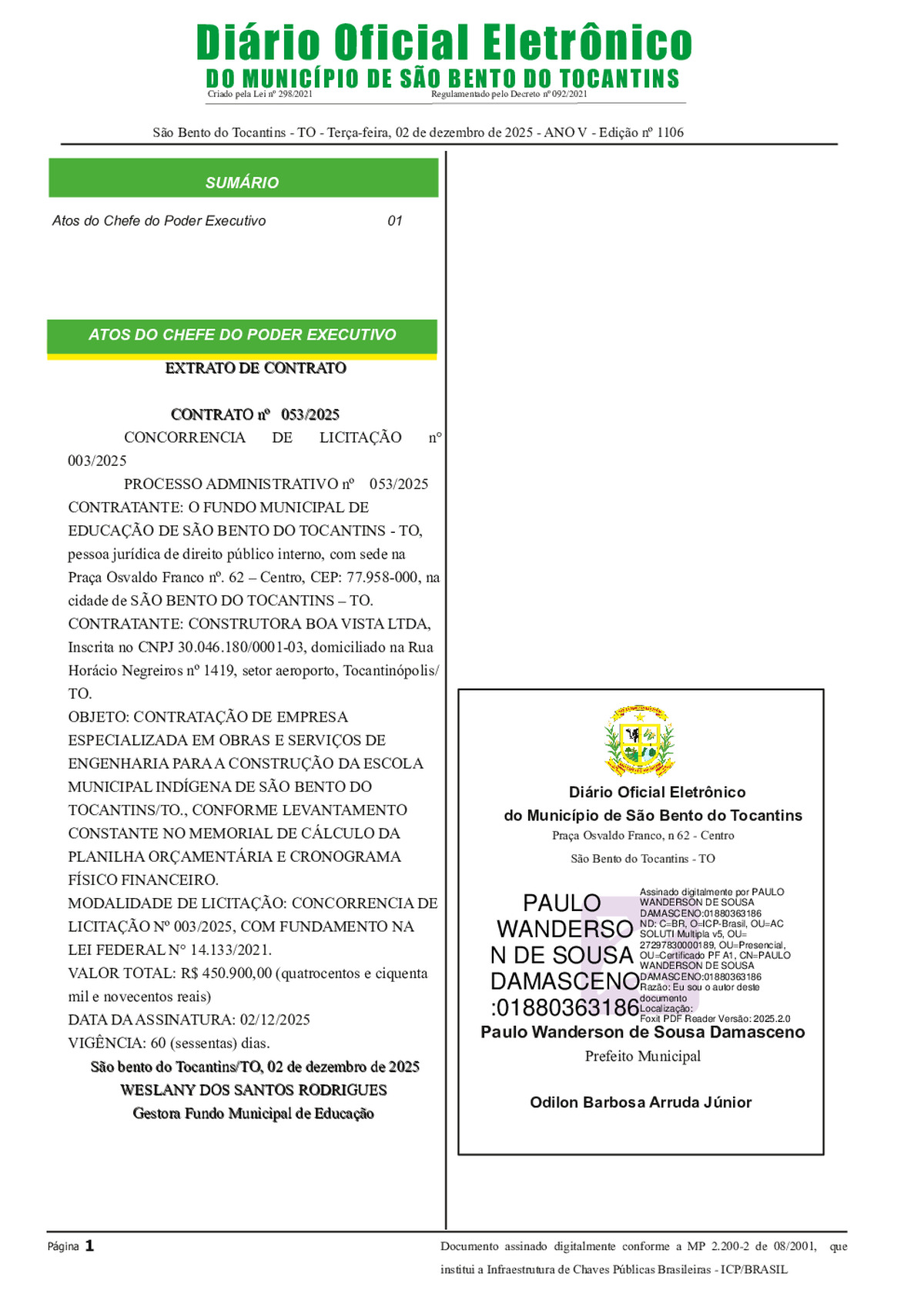 Diário Oficial - Edição N°1106/2025