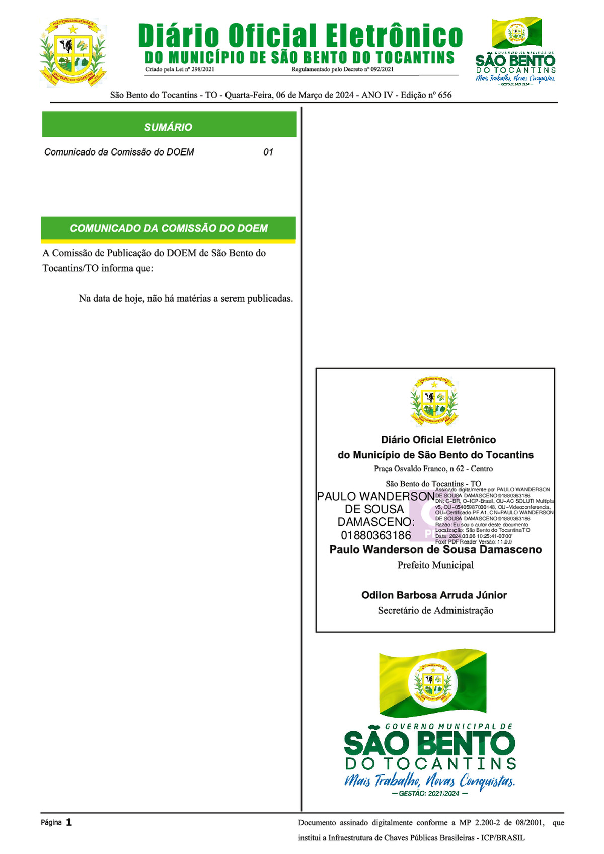 Diário Oficial - Edição N° 656