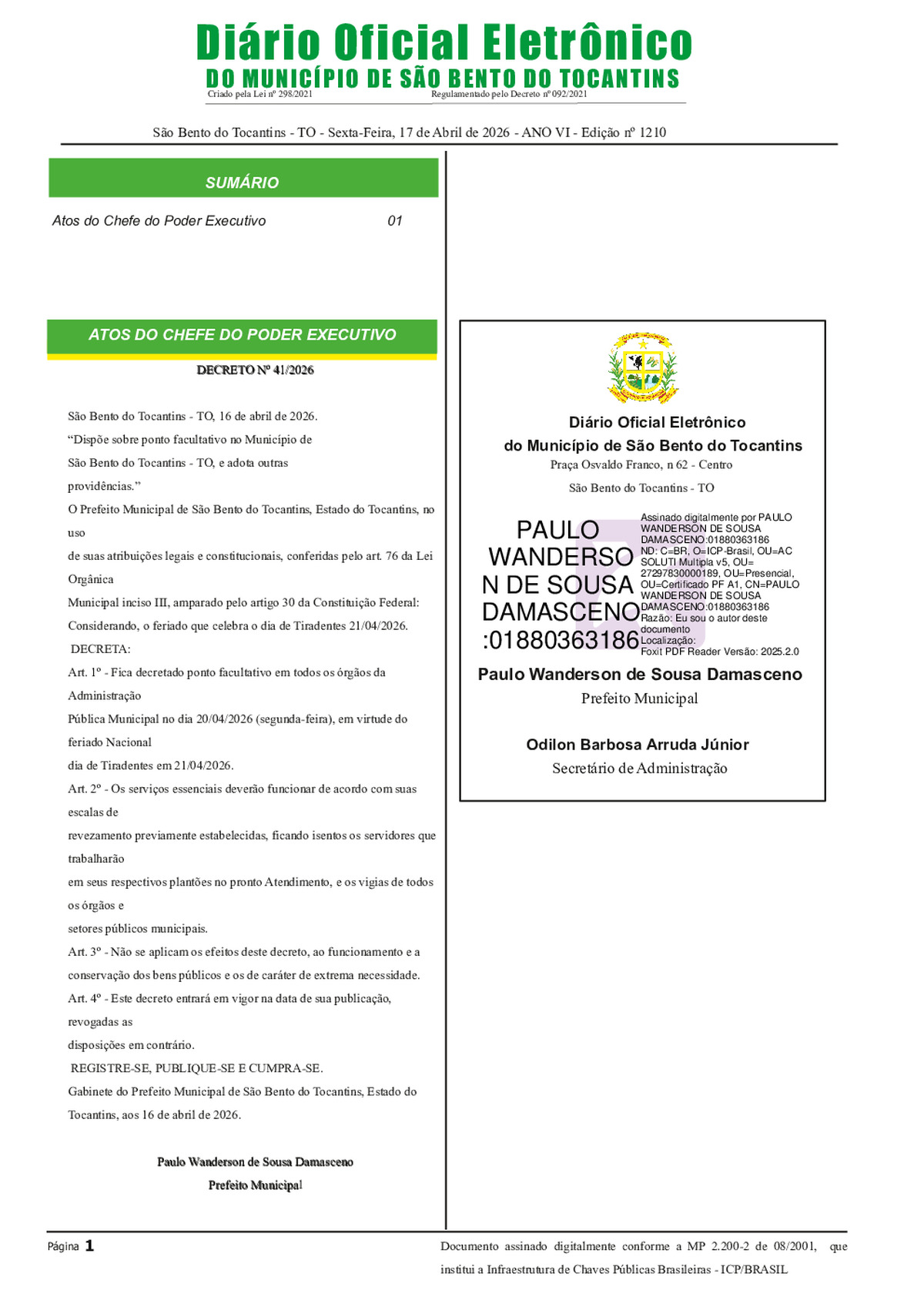 Diário Oficial N° N°1210