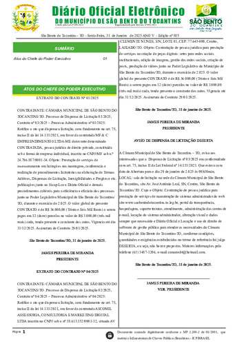 Diário Oficial - Edição Nº 885