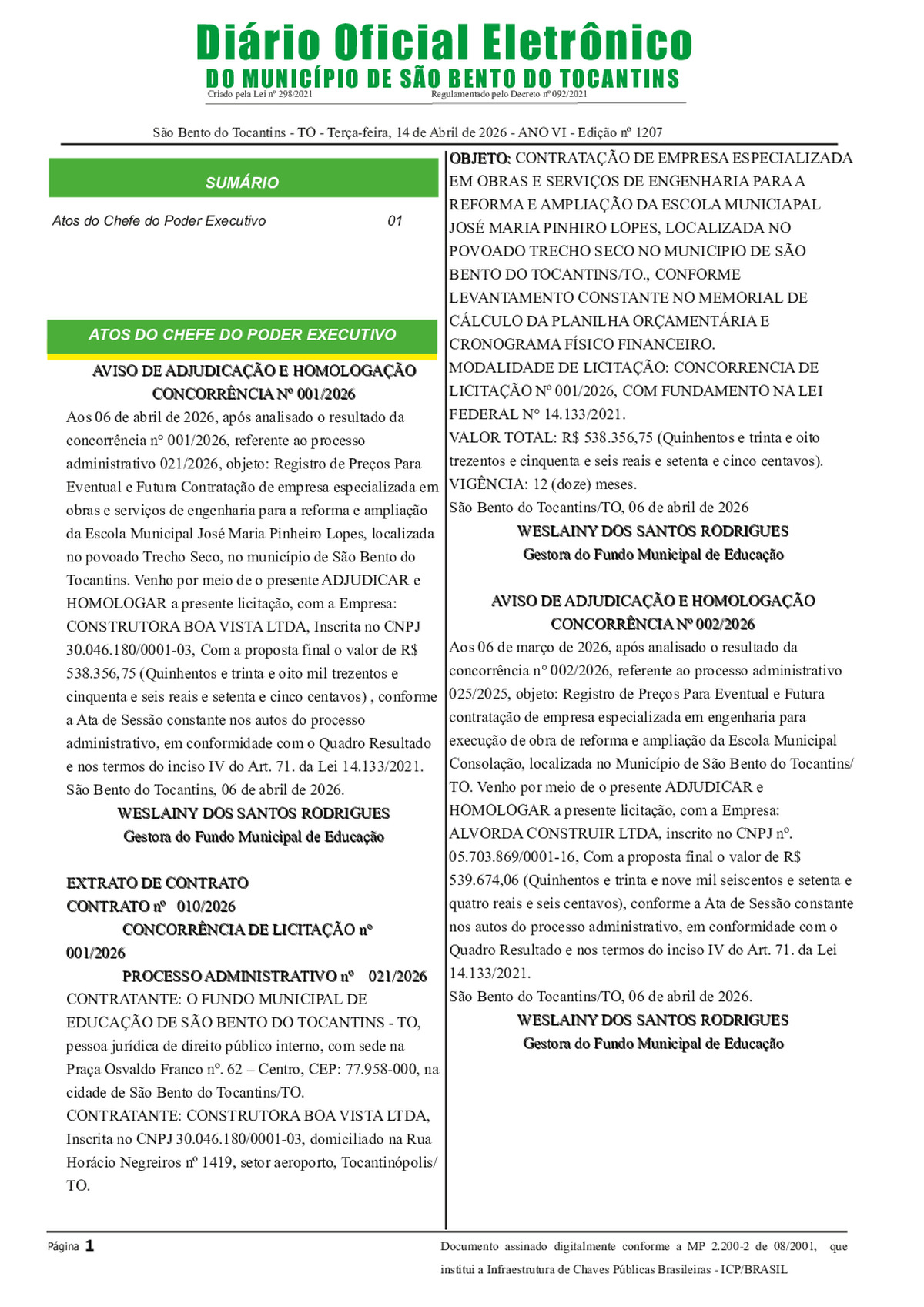 Diário Oficial N° N°1207