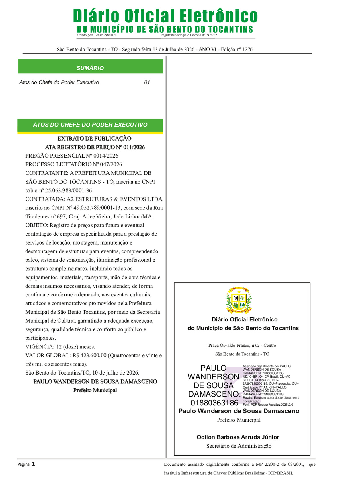 Diário Oficial - Edição N°1280