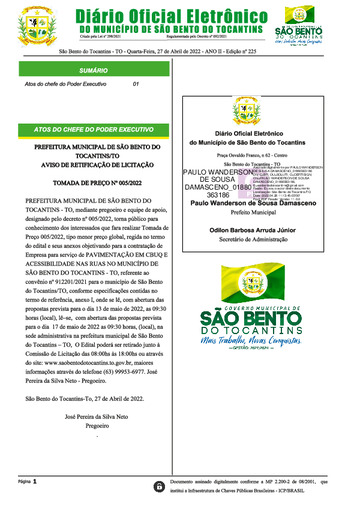 Diário Oficial - Edição Nº 225