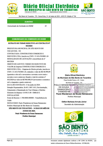 Diário Oficial - Edição Nº 726