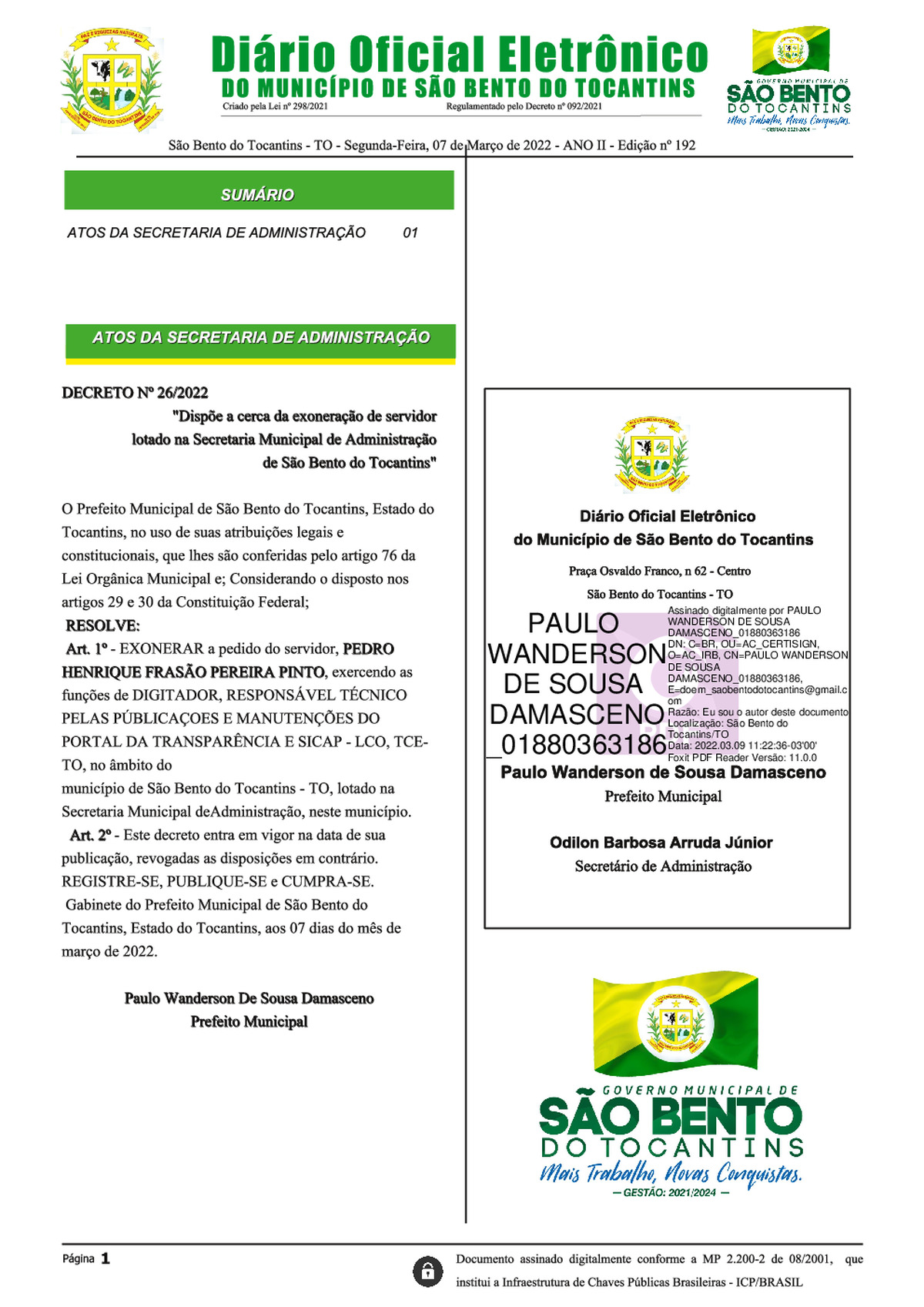 Diário Oficial - Edição N º 192