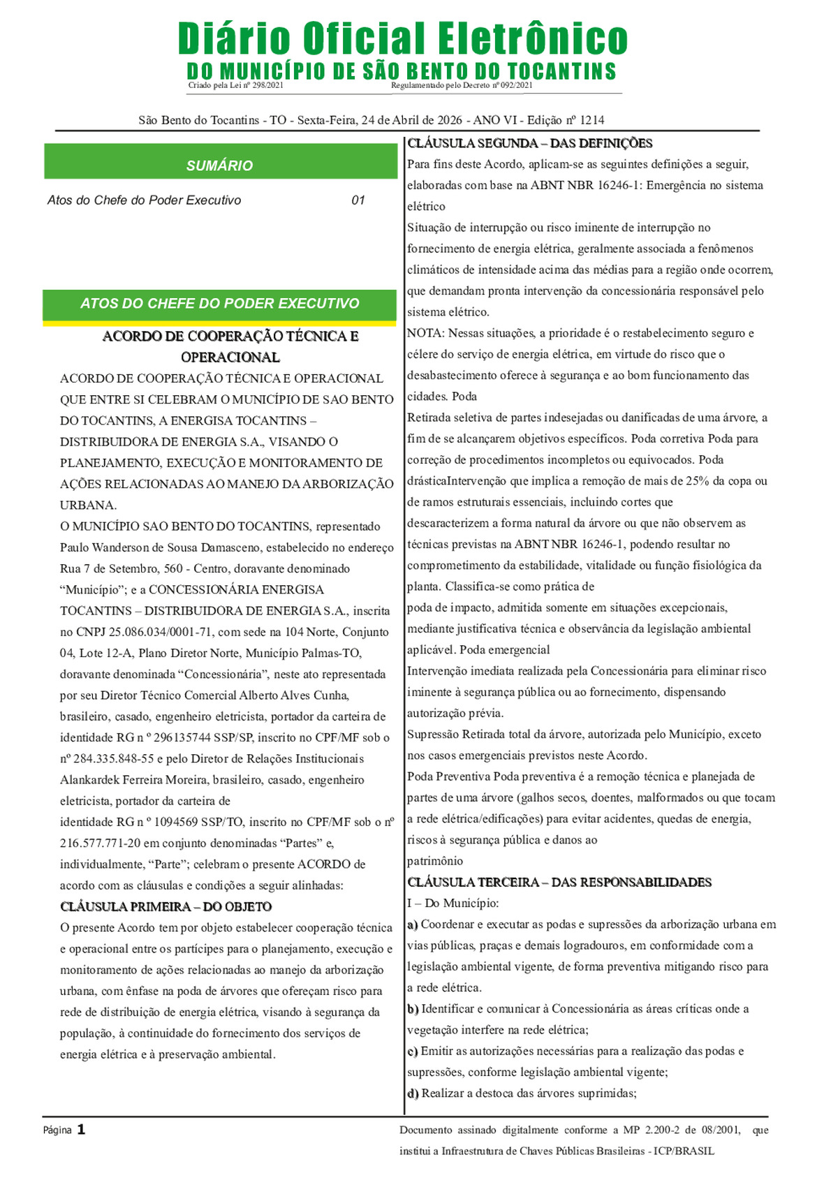 Diário Oficial N° N°1214