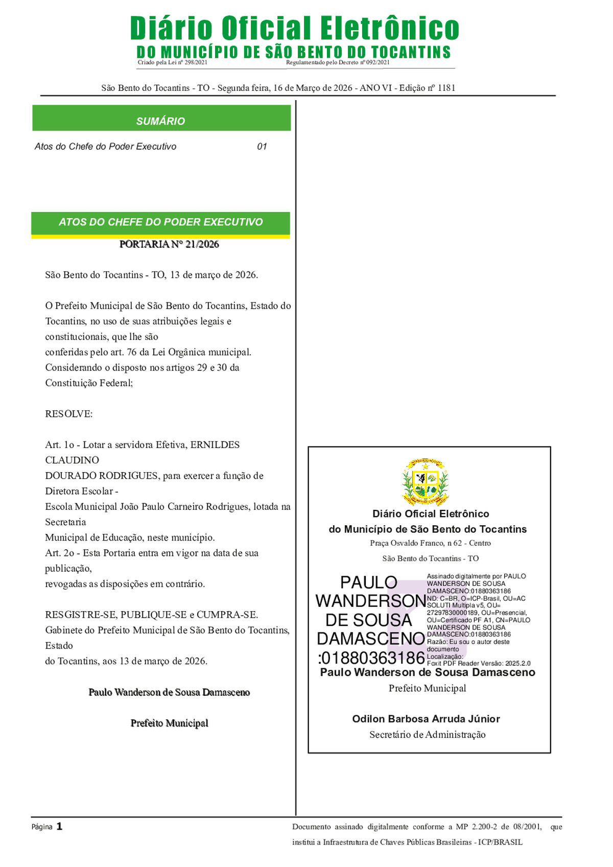 Diário Oficial - Edição N°1181