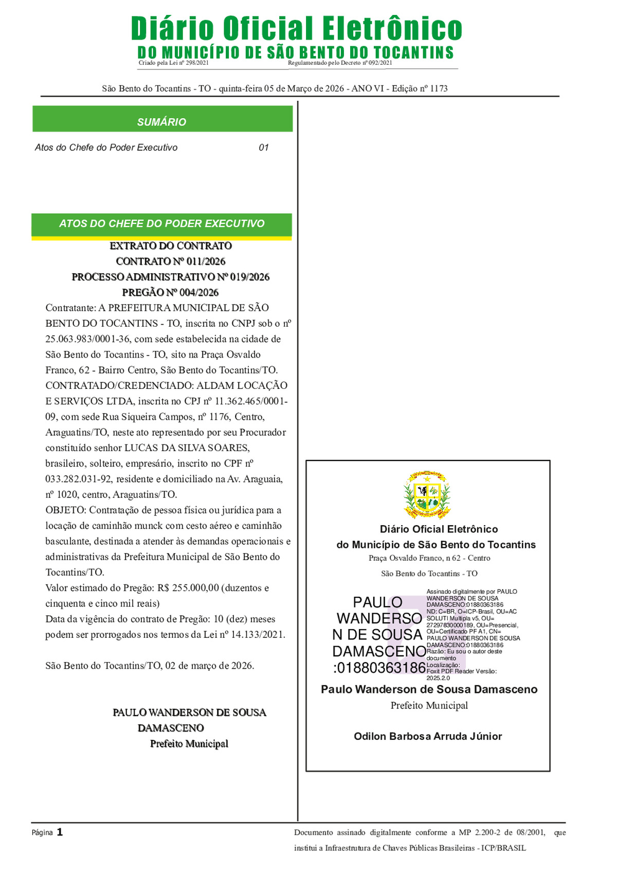 Diário Oficial N° N°1173