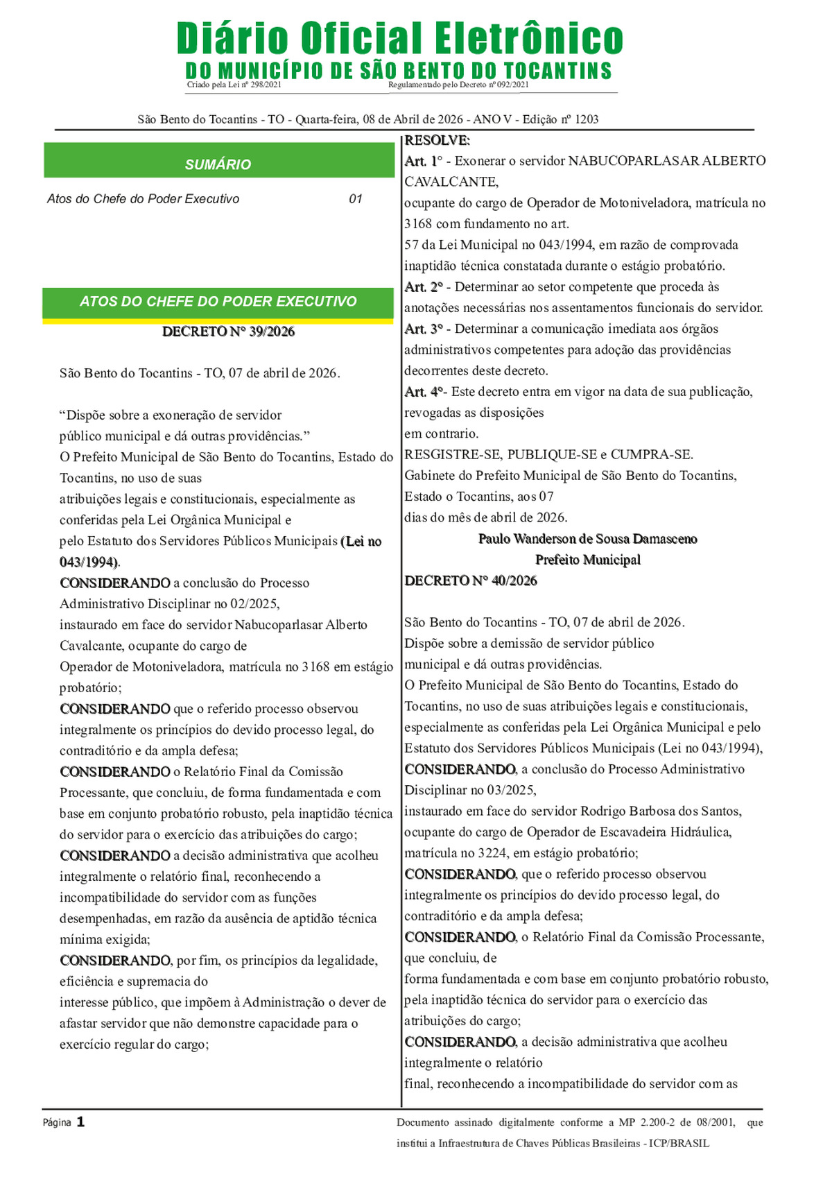 Diário Oficial N° N°1203