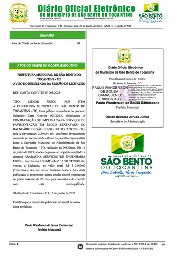 Diário Oficial - Edição Nº 502