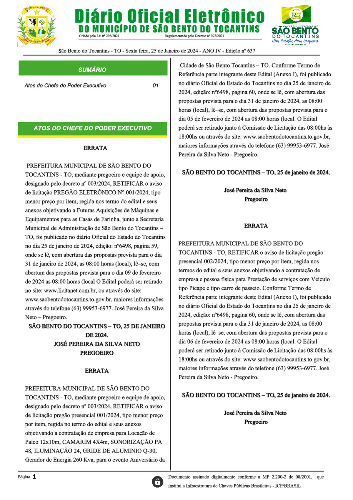 Diário Oficial - Edição Nº 637
