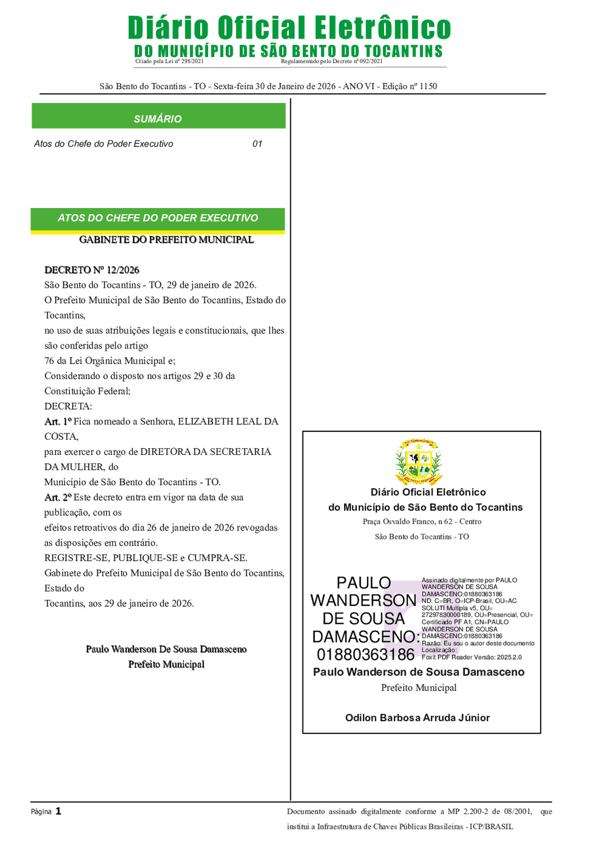 Diário Oficial - Edição N°1150