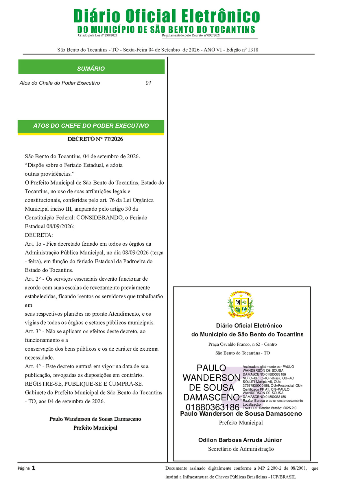 Diário Oficial - Edição N°1318