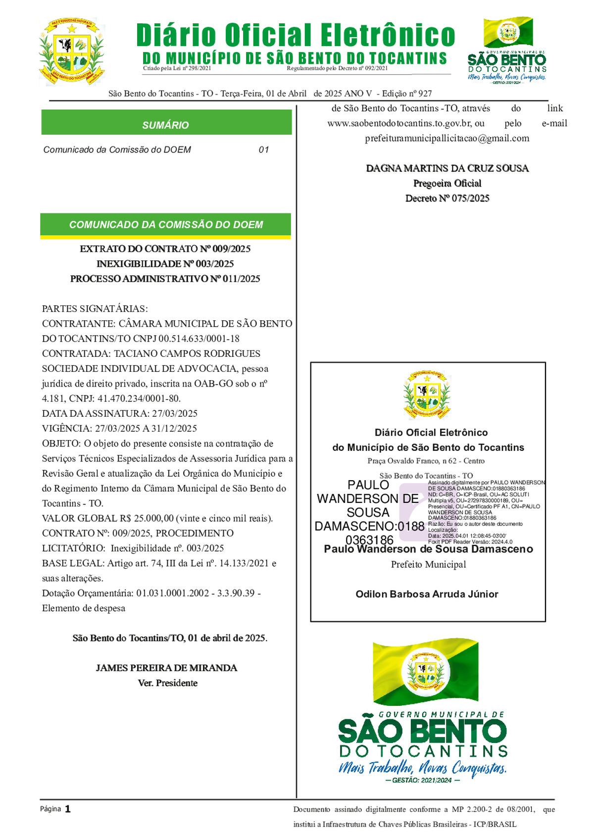 Diário Oficial - Edição Nº 927