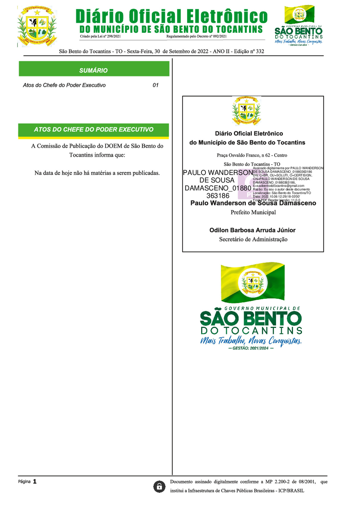 Diário Oficial - Edição Nº 332