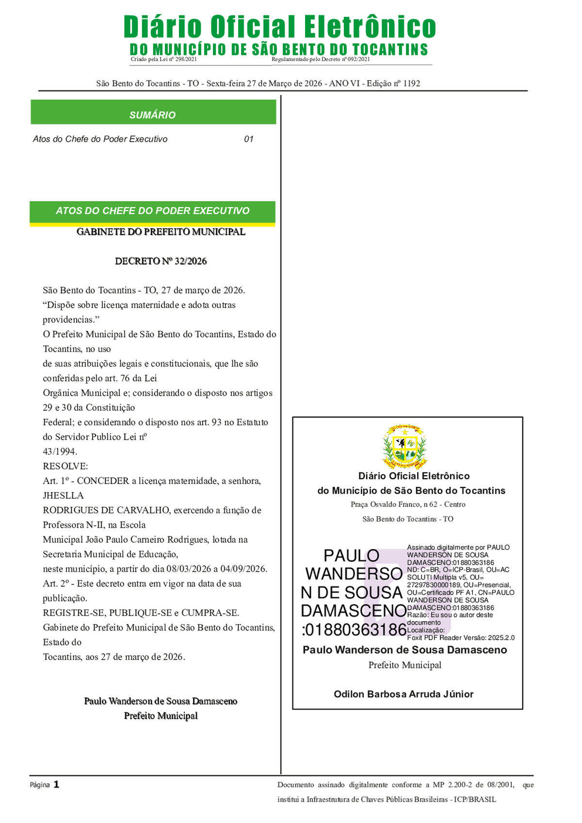 Diário Oficial - Edição N°1192