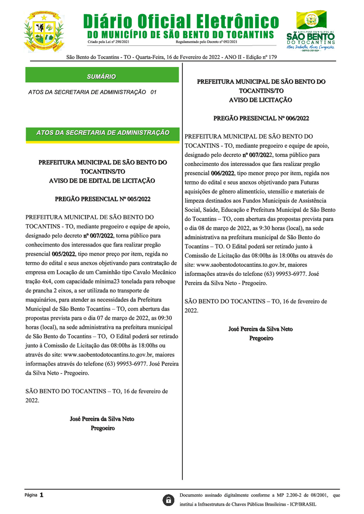 Diário Oficial - Edição N° 179
