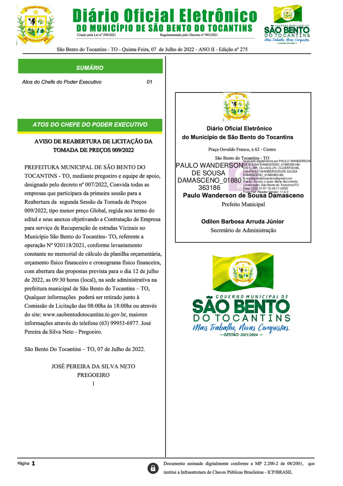 Diário Oficial - Edição Nº 275