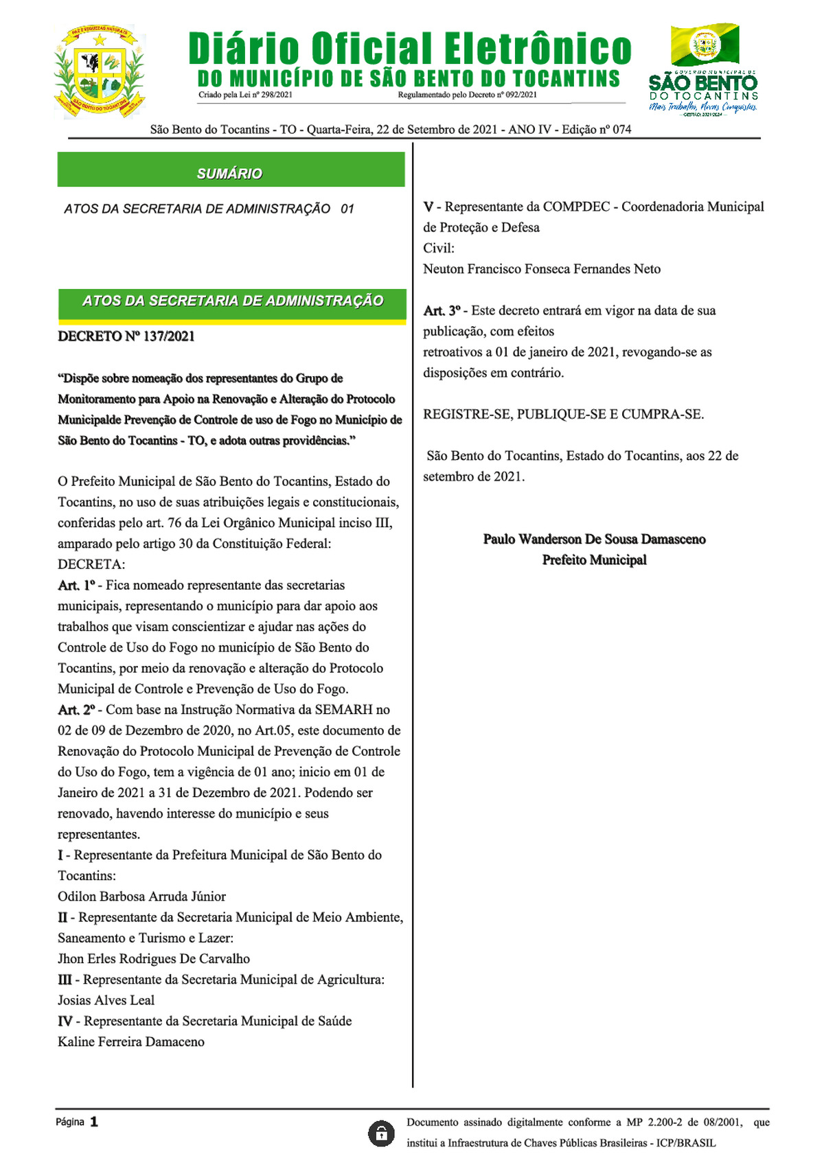 Diário Oficial - Edição N° 074