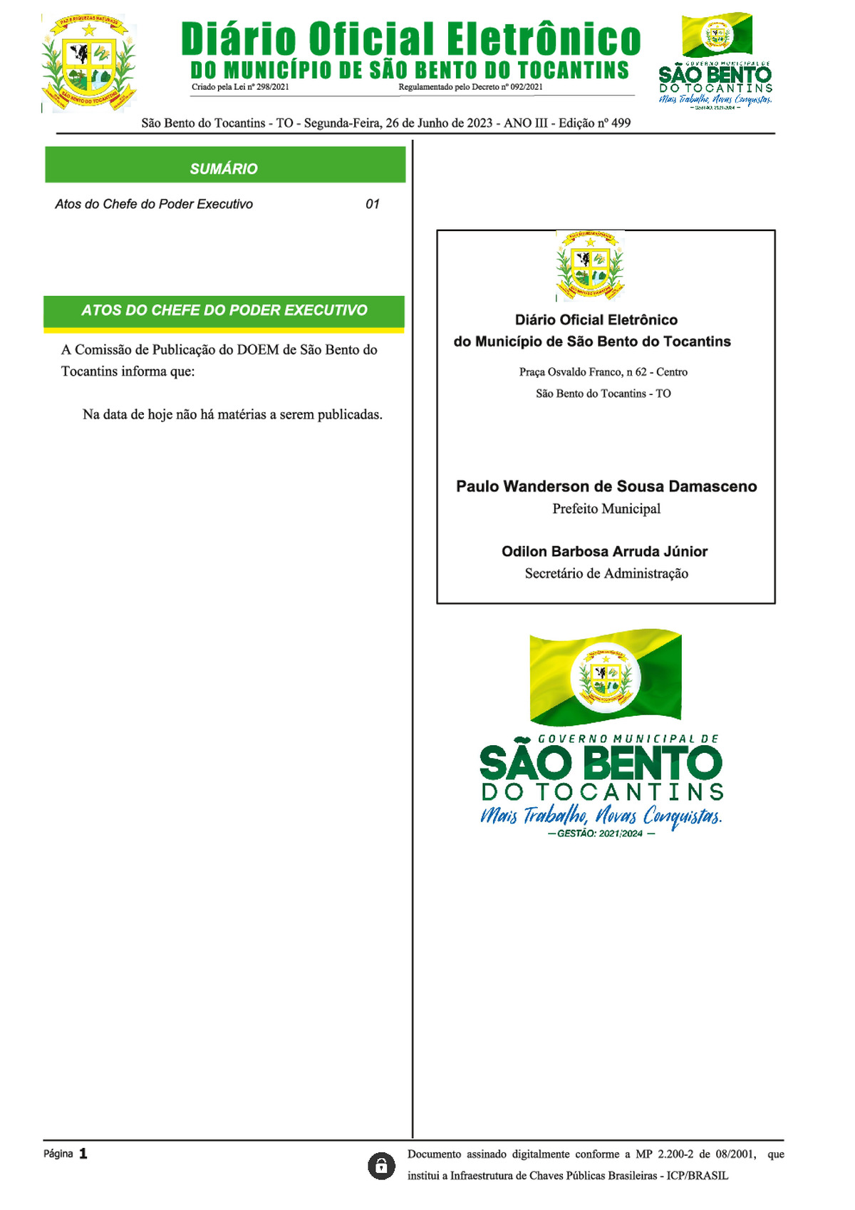 Diário Oficial - Edição Nº 499