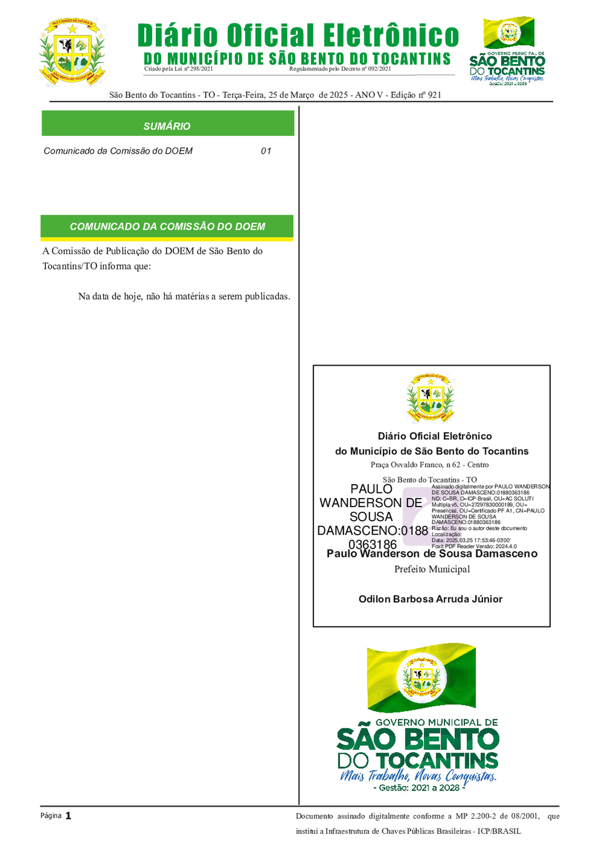 Diário Oficial - Edição Nº 921