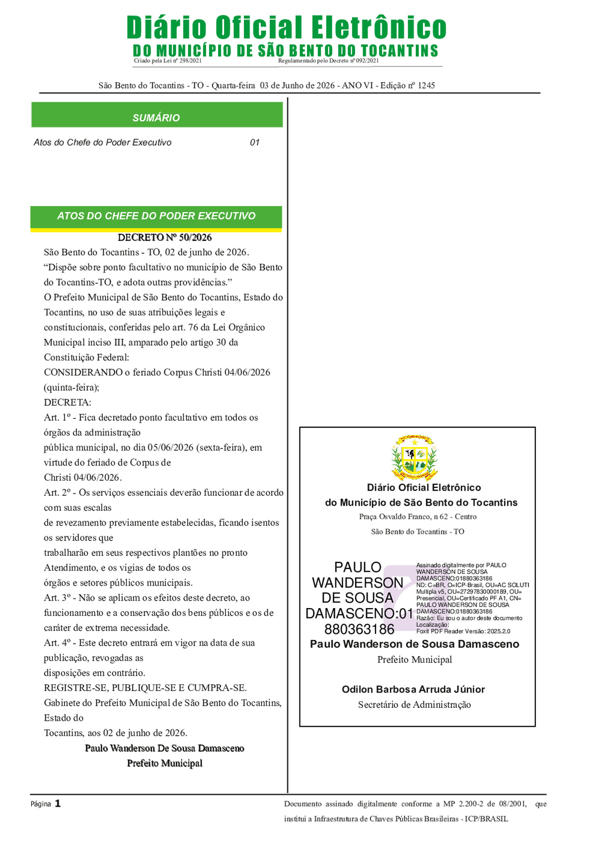 Diário Oficial N° N°1245