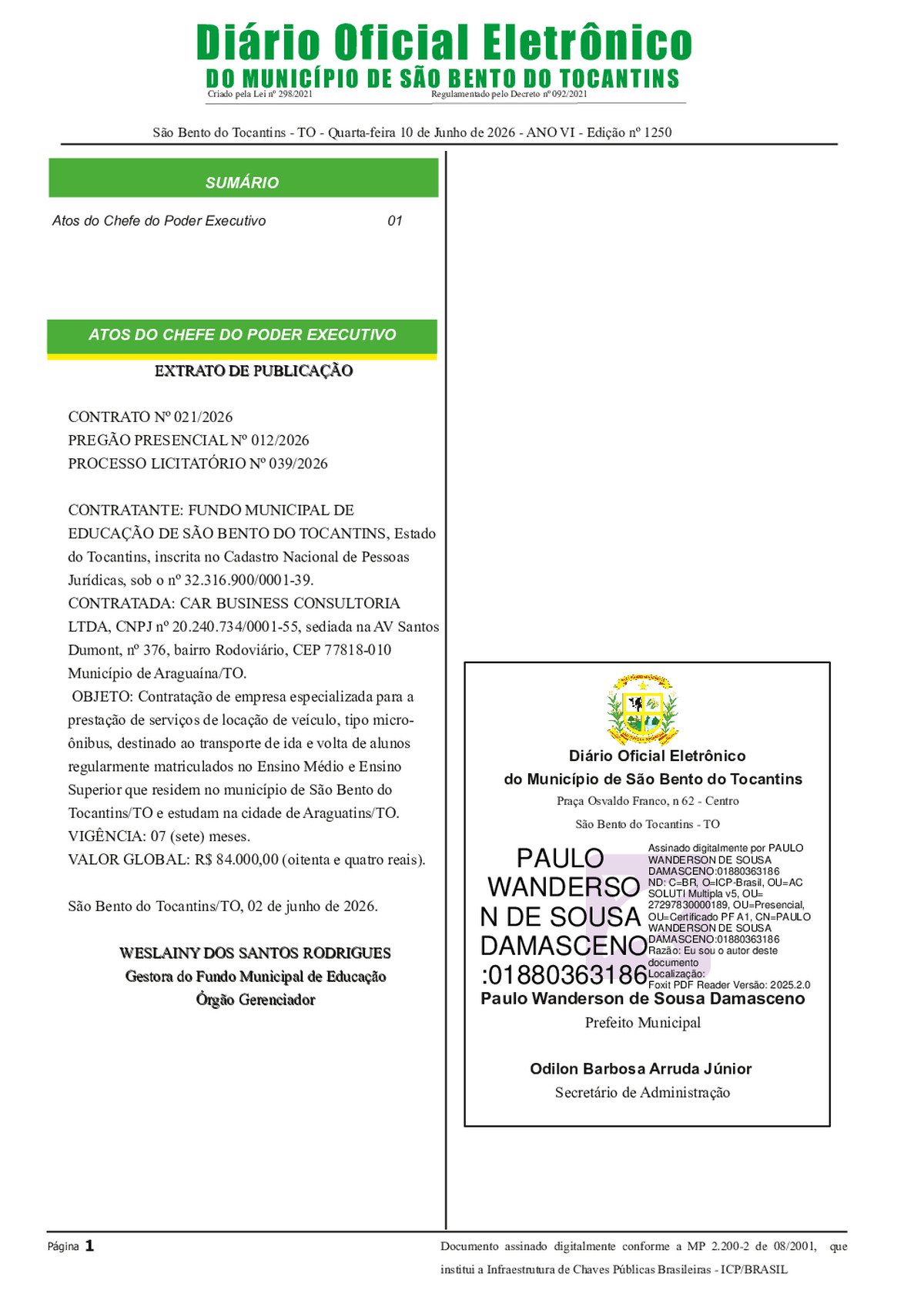 Diário Oficial N° N°1250