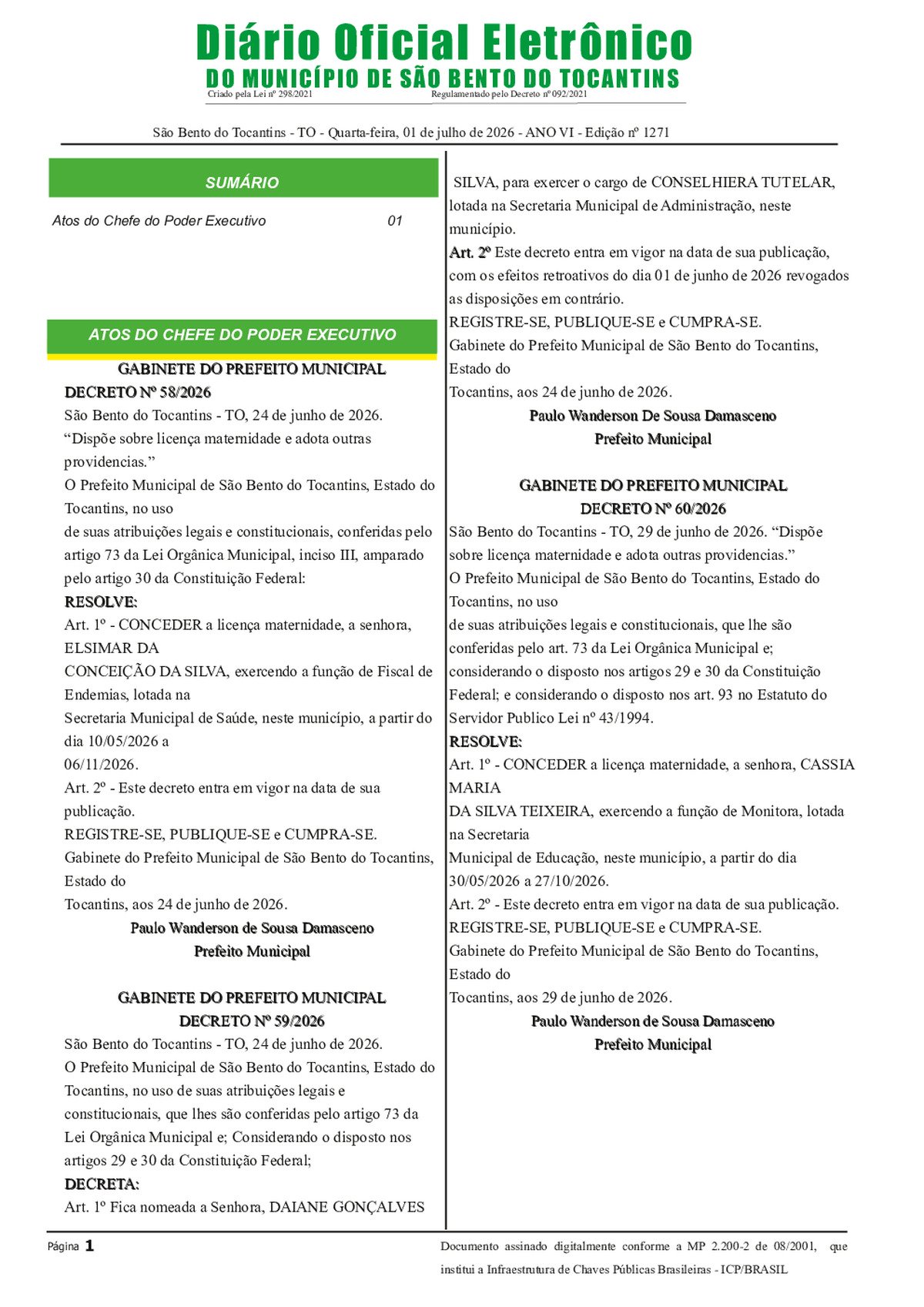 Diário Oficial N° N°1271